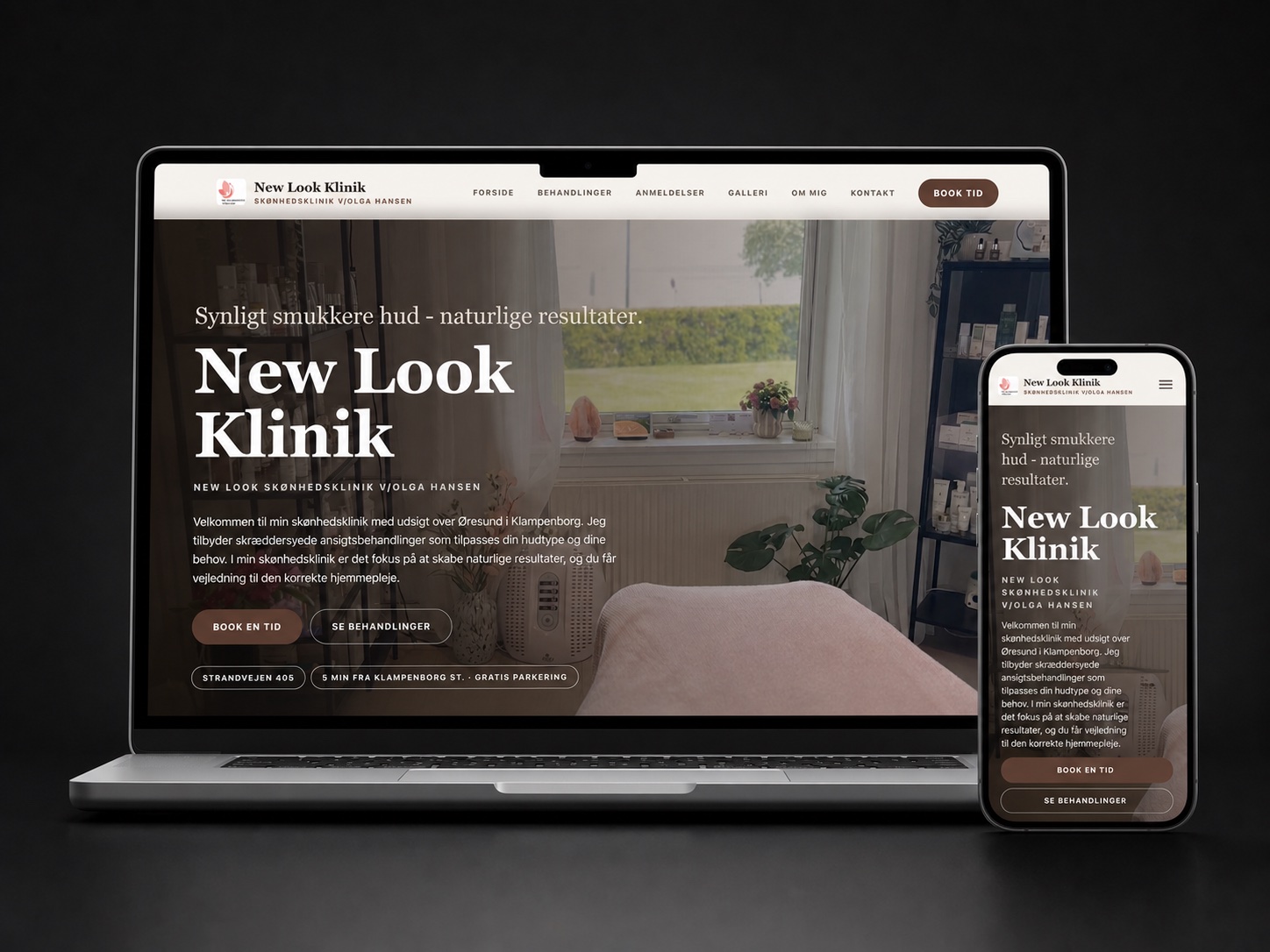 New Look Kliniks hjemmeside vist på MacBook og iPhone